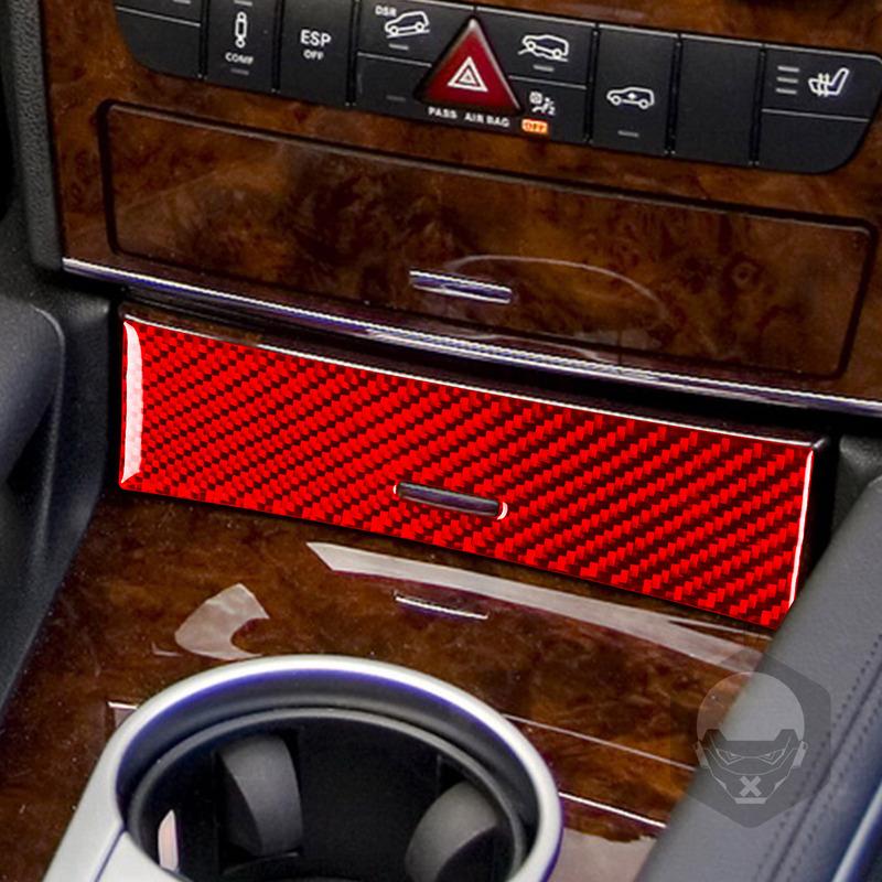 Carbon Fiber Central Storage Box Panel Trim Cover Car Interiors Accessories Decoration Sticker For Benz M-class W164 2005-2011