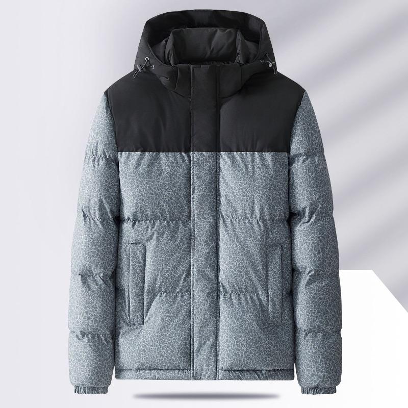 Padded-on Jacket Men's Autumn and Winter Trendy Short Thickened Warm Bread Jacket Feather Rong Padded Jacket Can Be Printed