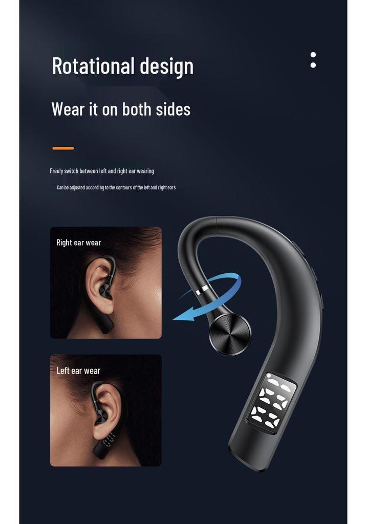 F19 Wireless Bluetooth Ear-Hook Sport Earphone with Noise Cancellation & Digital Display, Single Ear, 5.2