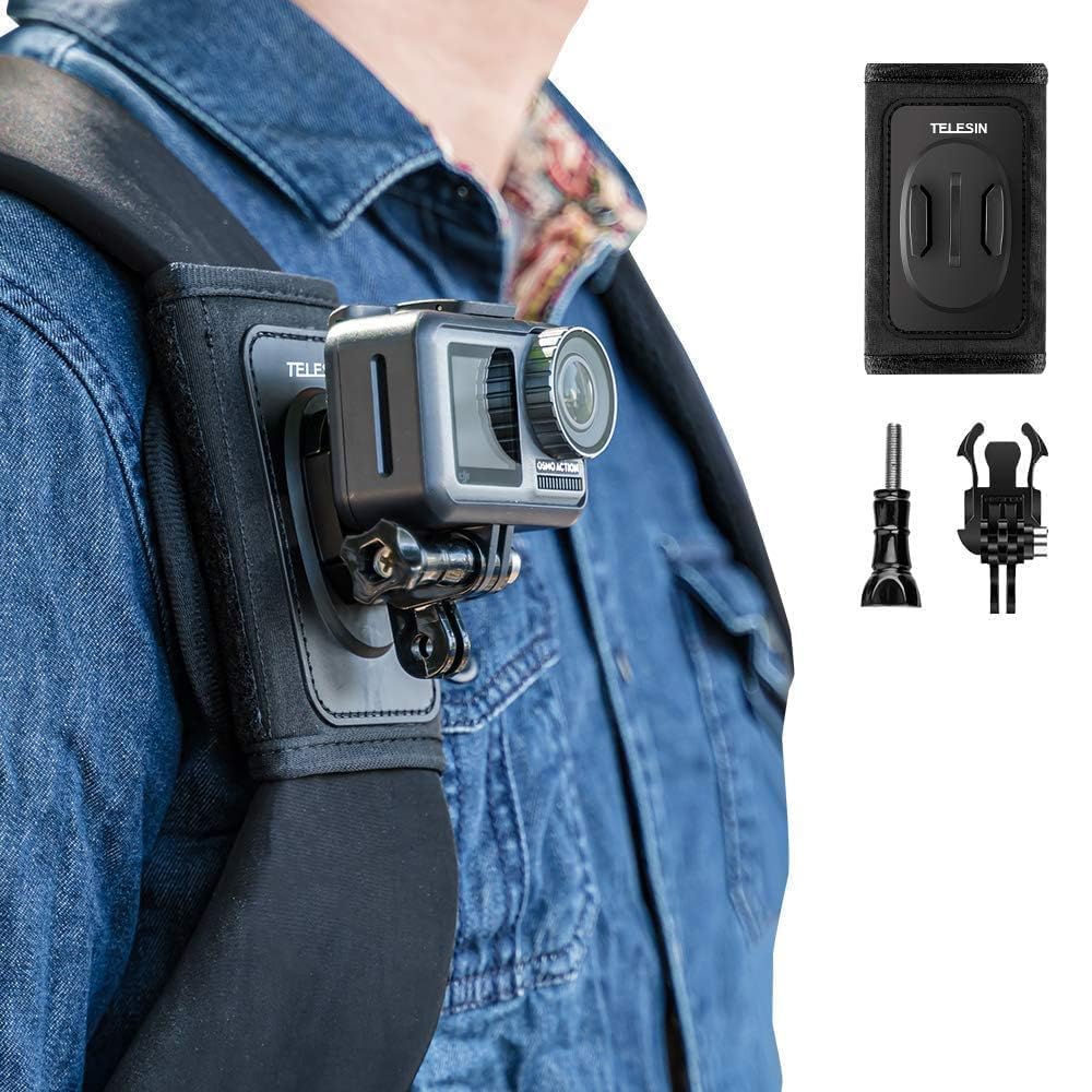 

TELESIN Adjustable Backpack Clip Bag Strap Mount for GoPro, Hero 13-5, Black Mini, Insta360, One R, One X5, X4, X3, Ace Pro/Ace Pro 2, Go2, DJI Actio