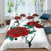 Red Rose Duvet Cover Set Red Flower Gray Background 3D Comforter Cover Valentine's Day Gift King Queen Size For Girls Women Kids