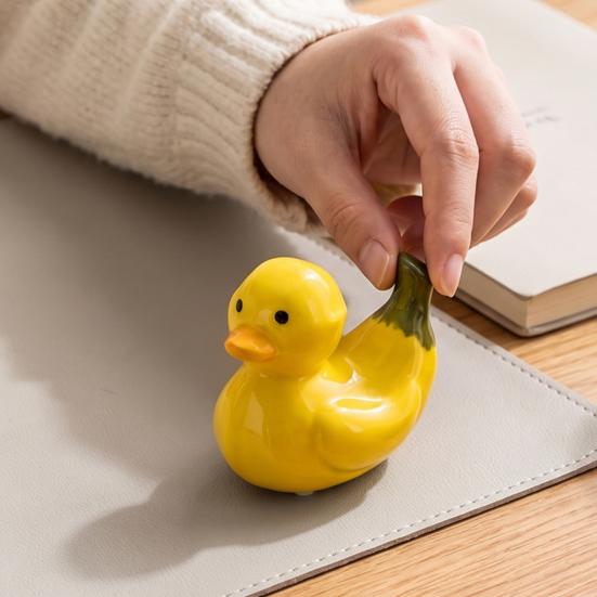 Whimsical Duck Statue for Office Ceramic Fruit Figurine, Cute Strawberry & Banana Decor Statue, Creative Desktop Home Bedroom Gift Friends