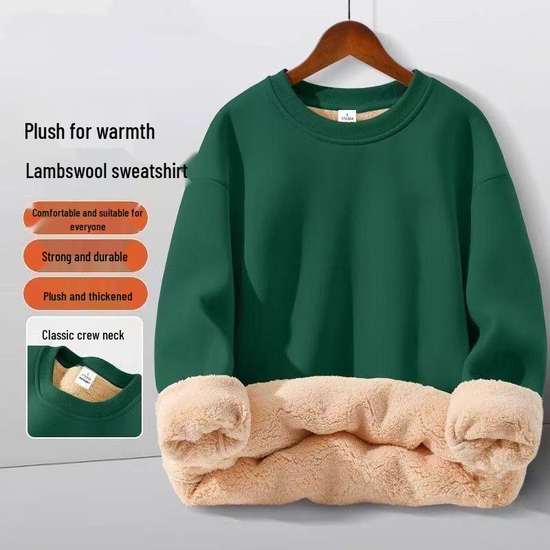 Men's Winter Thick Lambswool Hoodie: Youthful, Warm, Pure Color, Loose Fit, Plus Size
