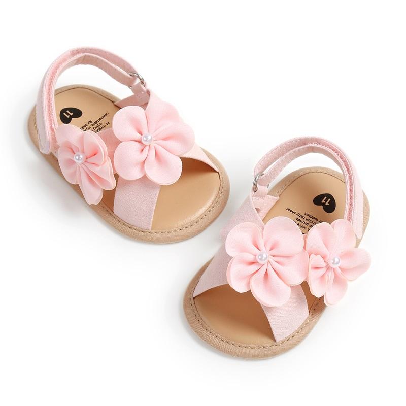 0-18M Kleinkind Baby Mädchen Sommersandalen Niedliche 3D-Blumenverzierungen Rutschfeste Flachsohlen Schuhe Säuglinge Neugeborene Erste Laufschuhe