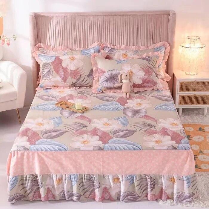 

Комплект из 3 предметов, мягкий, приятный для кожи, удобный, против клещей, юбка-кровать из 100% хлопка с цветочным принтом, покрывало и 2 наволочки 3pcs set 120x200cm