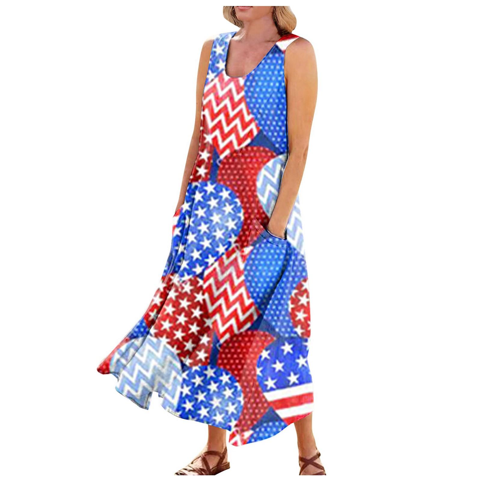 Женское повседневное удобное хлопковое платье с карманами без рукавов и принтом ко — фото 3