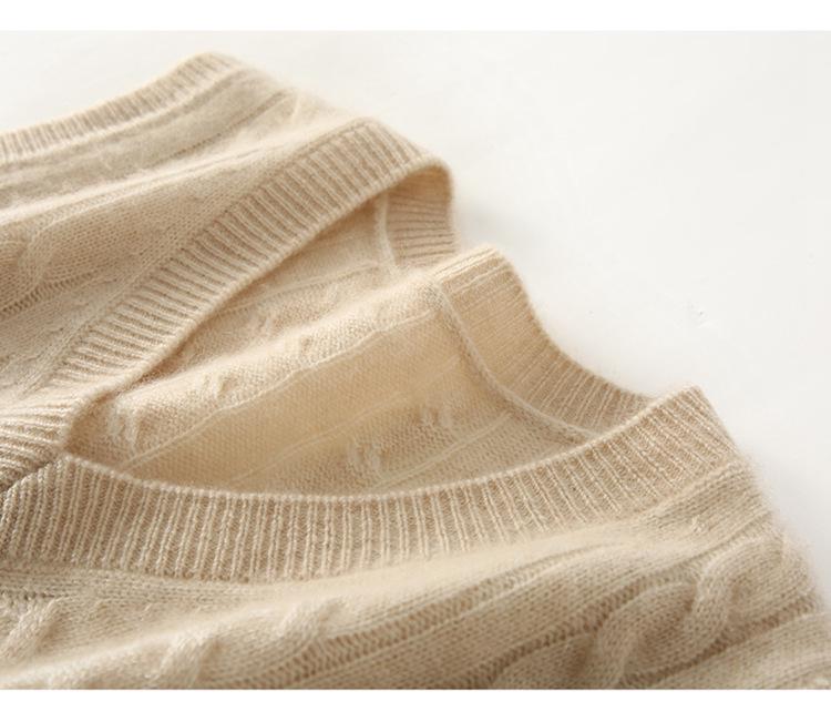 Women's V-neck Cashmere Cable Knit Sleeveless Vest Cardigan Sweater