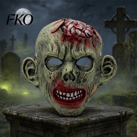 Creepy Flesh Texture Mask Halloween Green Zombie Mask, Realistic Full Face with Simulated Blood Horror Prop Damaged And for Scary Party Cosplay Props