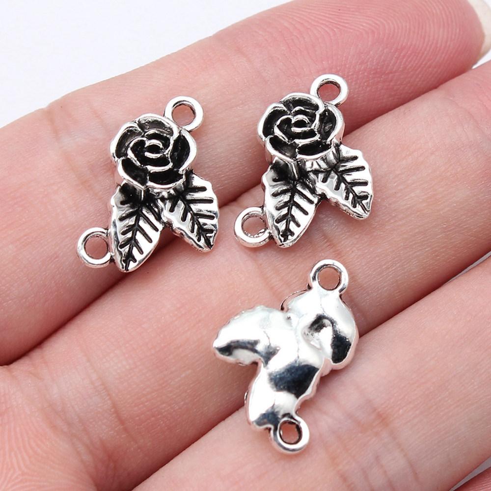 Flower Petal Connectors Botanical Themed Antique Bronze Zinc Alloy Jewelry Making Connect Charms Extender Connectors