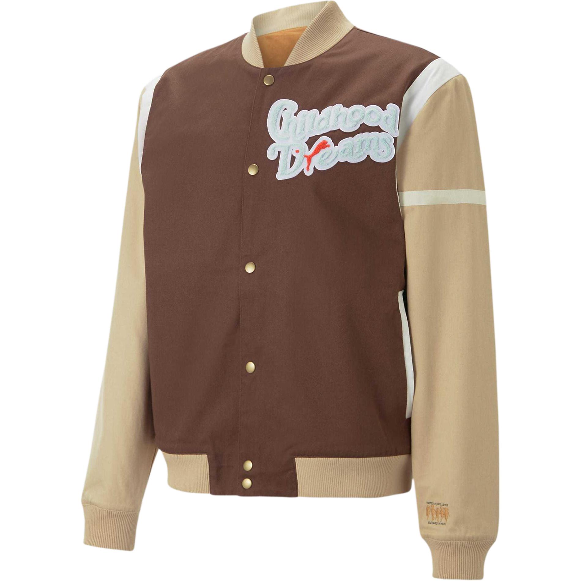 

Puma Letter Pattern Striped Baseball Collar Single-Breasted Jacket Men Jacket Brown 536830-01 XL