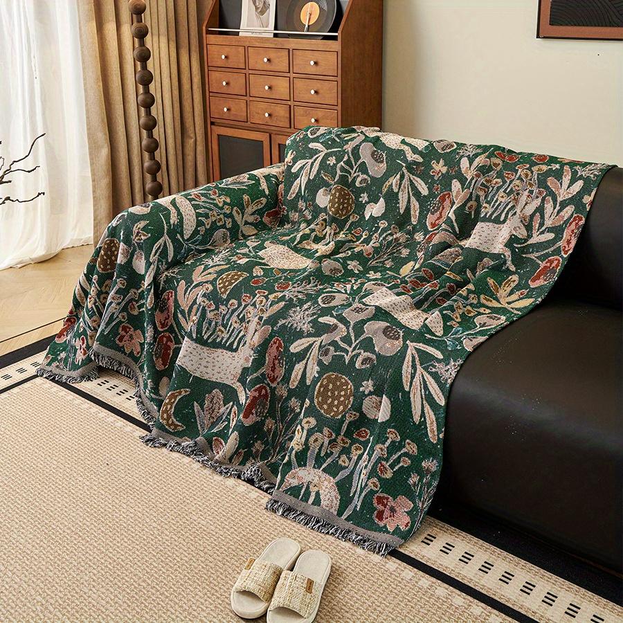 1pc Jungle Bunny Pattern Sofa Towel All-cover Jacquard Sofa Throw Blanket With Tassels Couch Protector Four Seasons Universal