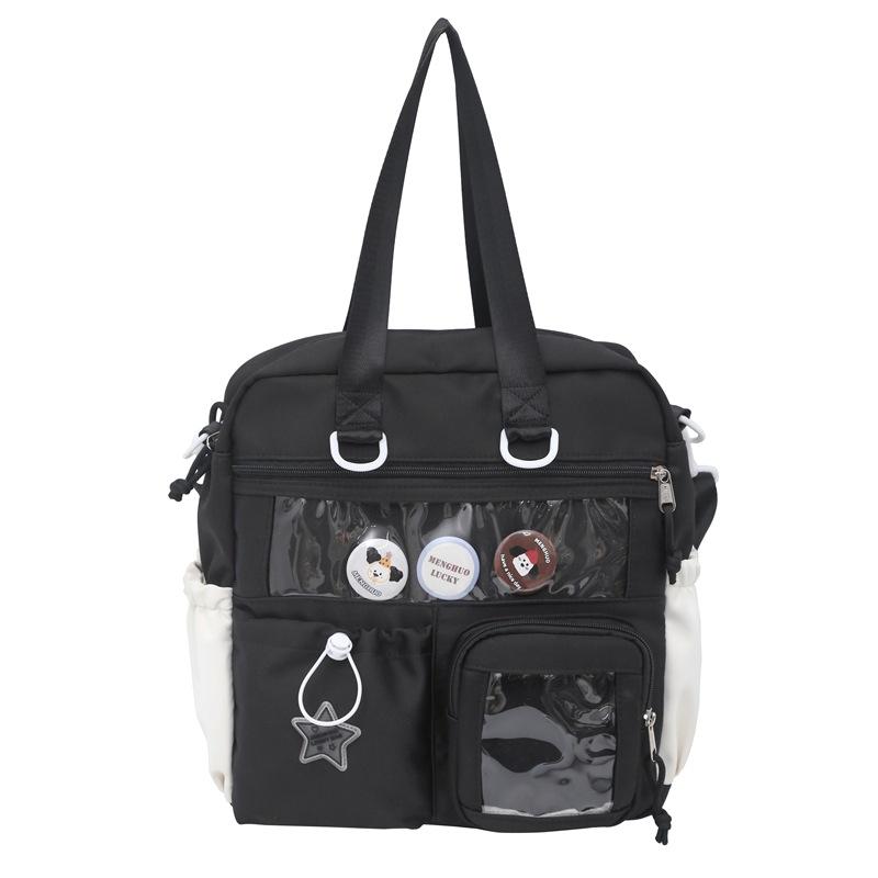 

College style small fresh transparent badge shoulder bag spring new ins cute girl messenger handbag чорний