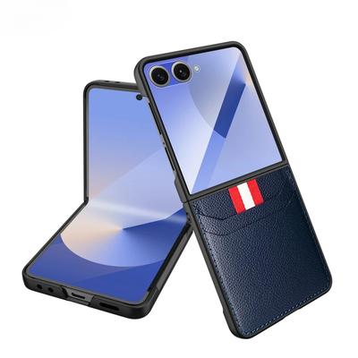 High-end Lichee Pattern Leather Phone Case for Samsung Galaxy Z Flip 7 with Insert Card Slot Fall Protect Sleeve Shockproof Cover Back Shell