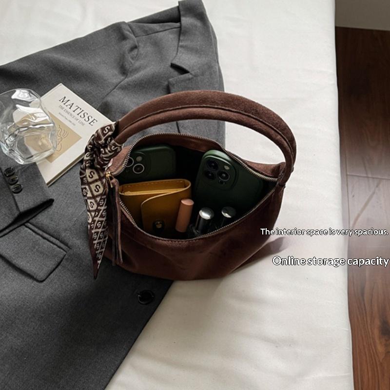 Retro Soft Pu Leather Women Shoulder Underarm Bags With Silk Scarf Casual Solid Color Ladies  Shoulder Bags