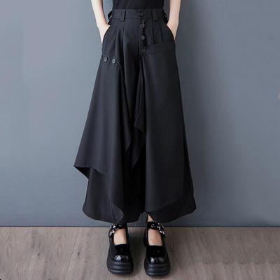 Plus Size Black Vintage High Waist Casual Loose Summer Wide Leg Pants Women Trousers