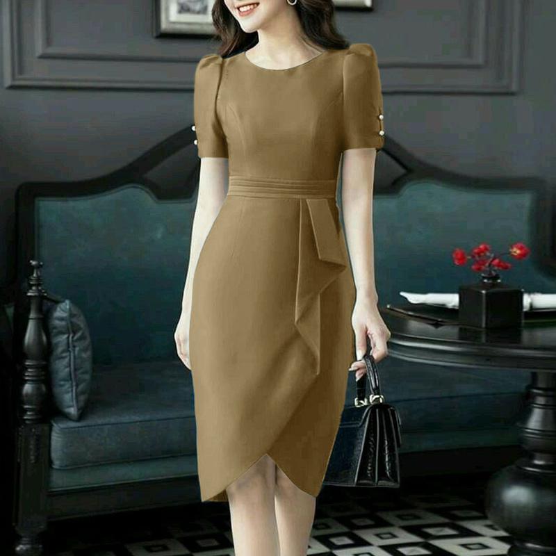 

ZANZEA Женское повседневное платье-футляр с круглым вырезом и коротким рукавом на лето 5XL хаки