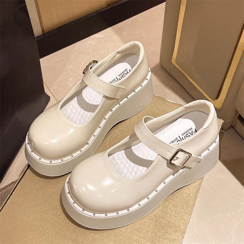 Fashion Patent Leather Thick Heeled Mary Jane Shoes Women Chunky Platform High Heels Women's Sweet Buckle Strap Round Toe Single Shoes