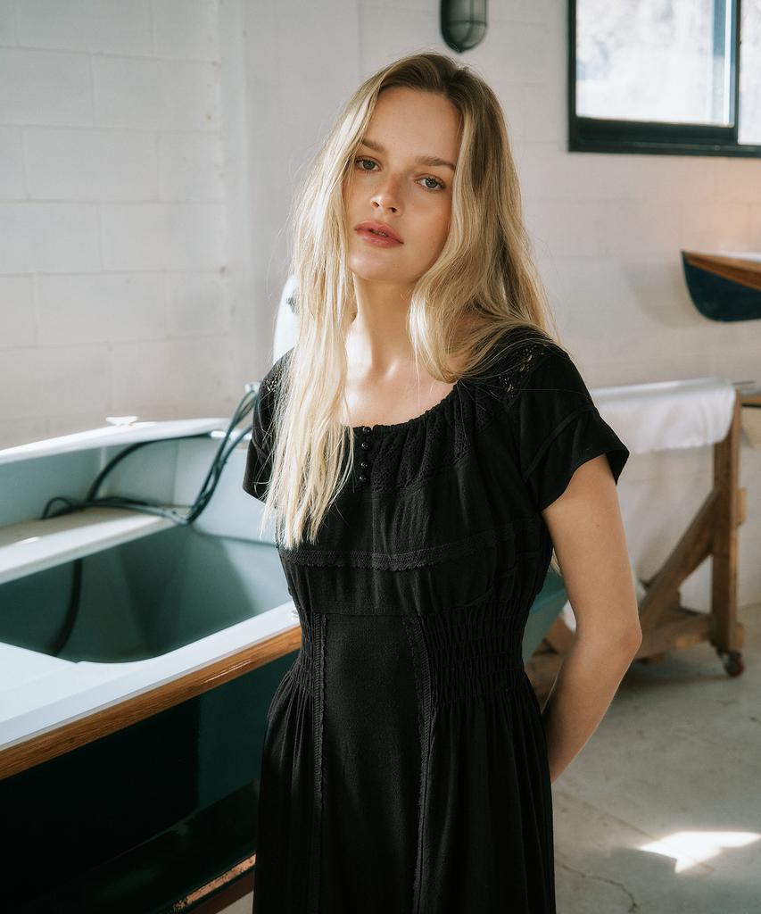 Green Butter Prairie 2-Way Dress (Black)