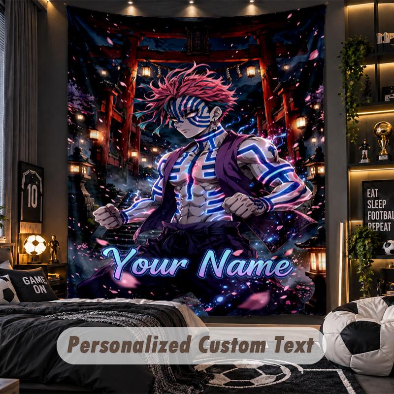 Personalized Wall Tapestry,Demon Slayer Custom Printed Name, Fabric Wall Art For Indoor Room Backdrop