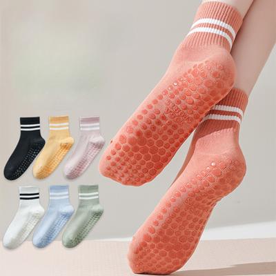 1 Pair Yoga Socks Women Professional Silicone Non-slip Pilates Socks Casual Striped Cotton Indoor Floor Gym Fitness Dance Sports Socks