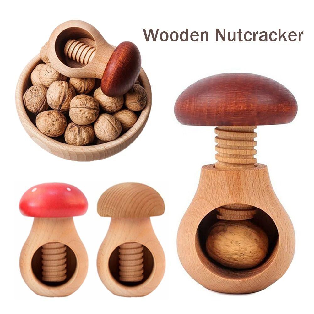 Practical Wooden Nutcracker Mushroom Shaped Multifunctional Walnut Opener Easy Cracking Nuts Tongs