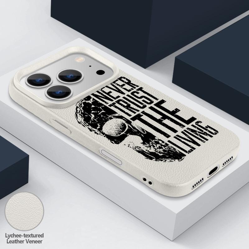 For iPhone 18 Pro Max Case Lettered Skull Pattern Leather Texture Silicone Cover For iPhone 17 16 15 14 13 Pro Max 16E 17E
