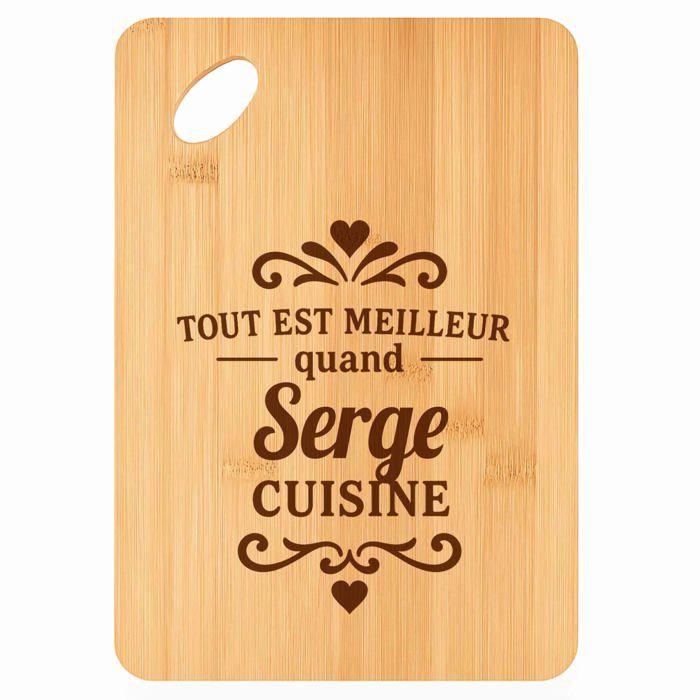 Planche à découper - PLANETEE - Meilleur quand Serge Cuisine - Bambou 30x20 cm - Bords arrondis - Trou 24 mm