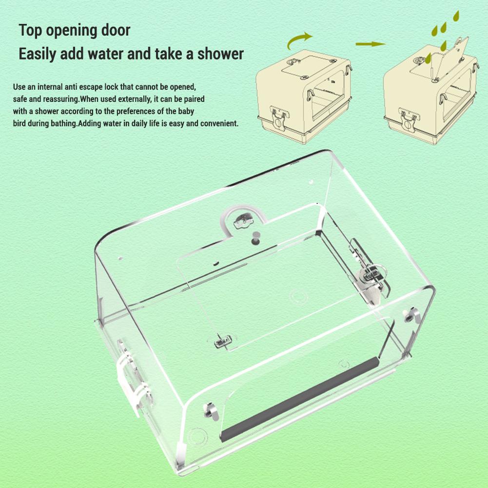 1PCS Bird Bath Box For Cage Bird Large Detachable Bathtub Shower Box Parrot Acrylic Clear Hanging Bath Box With Anti Slip Strip