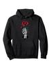 Gothic Skeleton Hand & Red Rose Hoodie - Black Pullover Sweatshirt with Hood