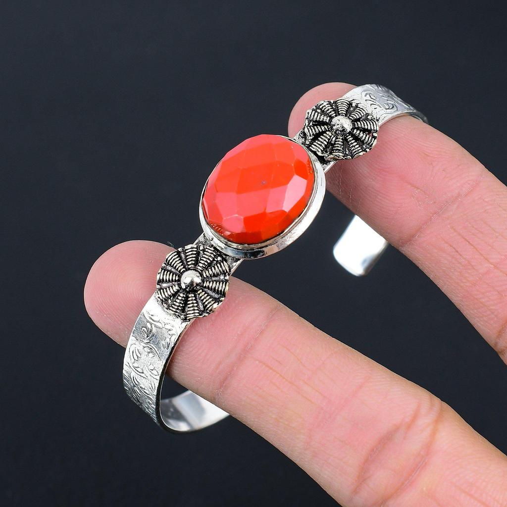 Offre Fête des Sœurs Bracelet Jonc de Fiançailles Corail Rouge Naturel Italien Argent 925