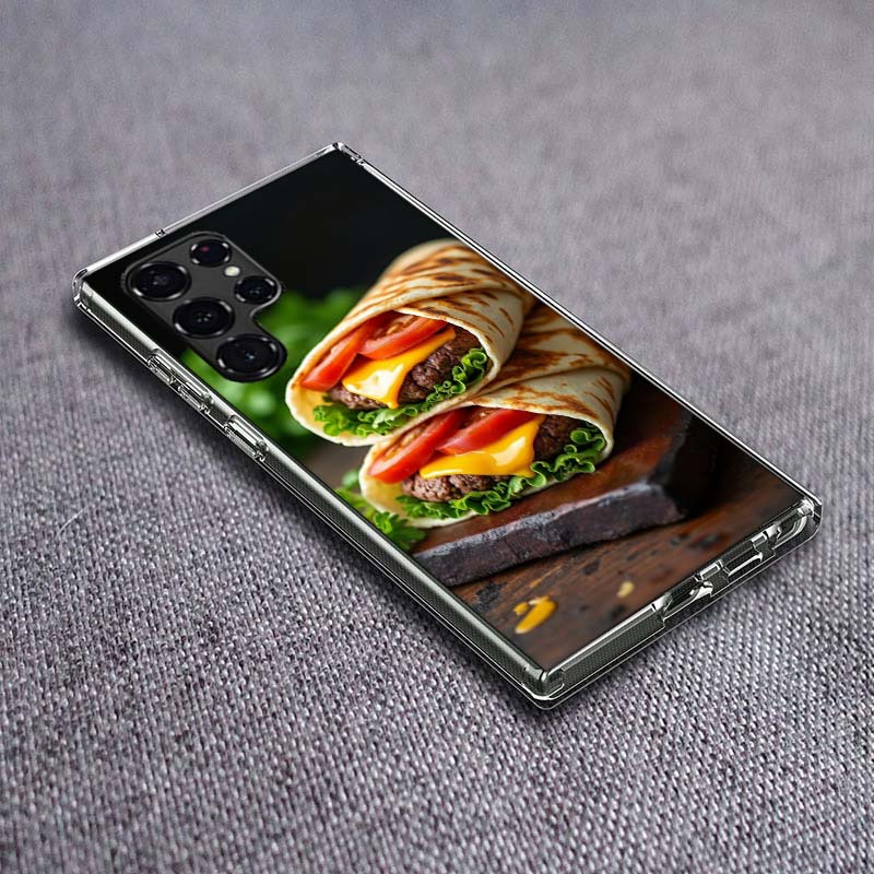 Cheese Crispy Chicken Beef Packaging Phone Case For Samsung Galaxy S24 S23 S21 S20 FE S22 S26 Ultra S25 Edge S10 Plus Cover Clea