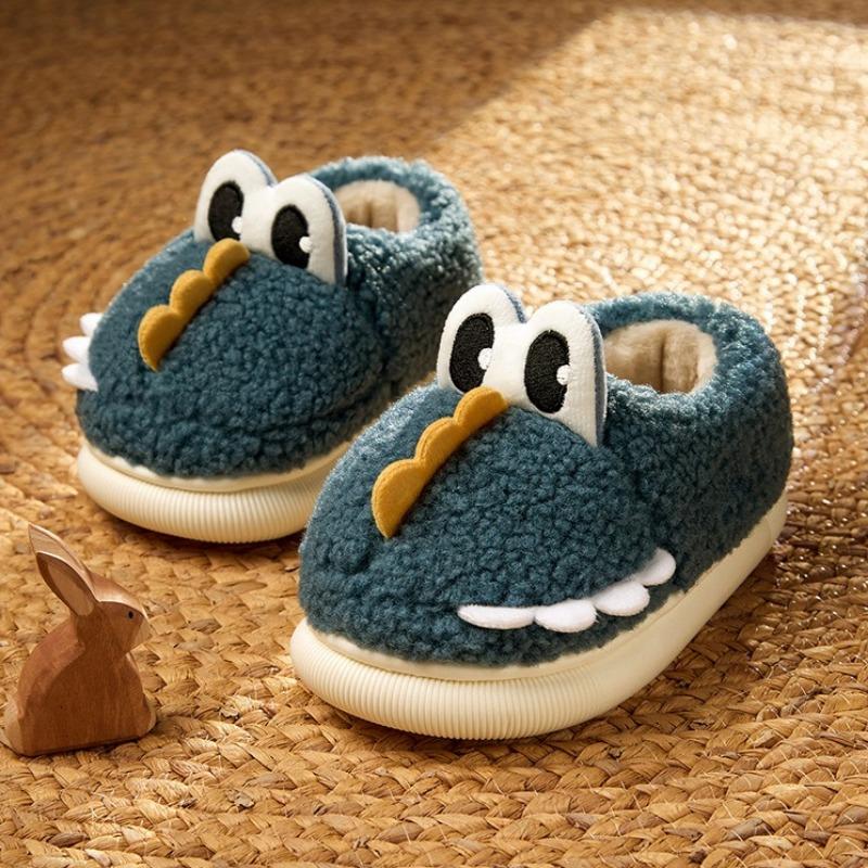 Kinder Warme und Leichte Baumwollschuhe Indoor Zuhause Fersen Hausschuhe Niedliche Dinosaurier Pelzschuhe