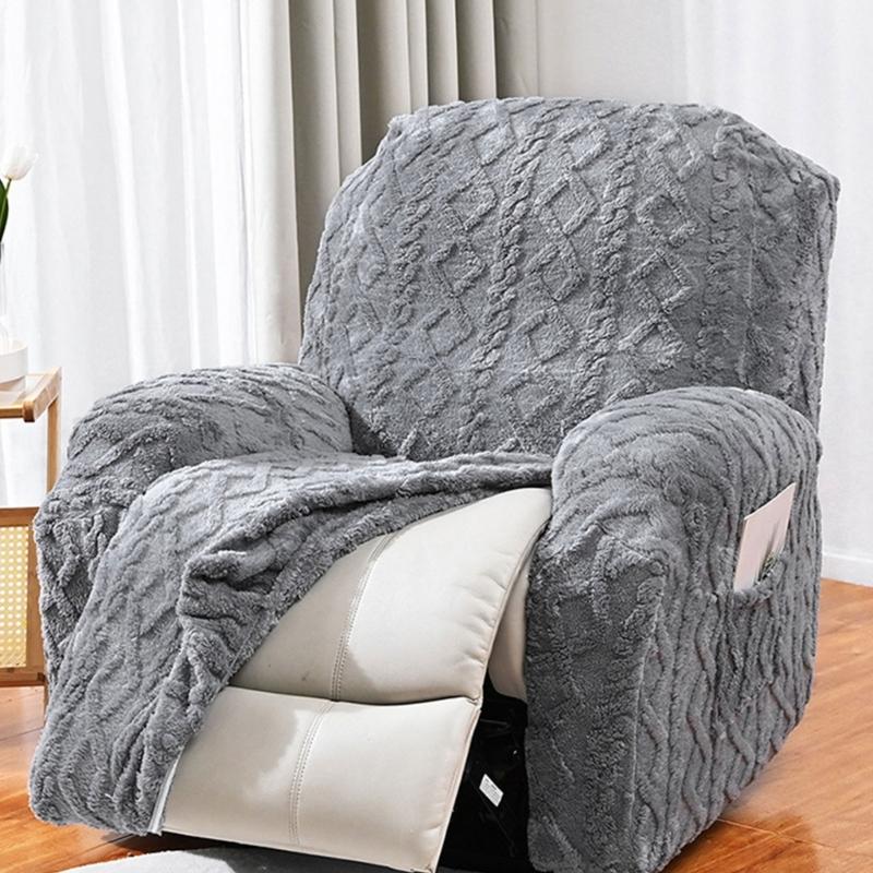 Elegant Sofa Protector Covers Set Recliner Cover In Geometric Pattern Plushie With Elastic Fit ( Single Seater)