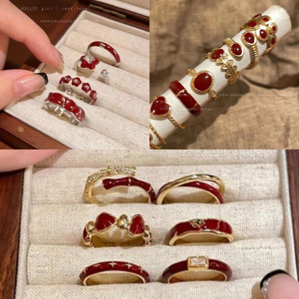 Ma Jin Caixin Retro Red Ring Collection Light Luxury Fashion Versatile Daily Stacking Open Ring