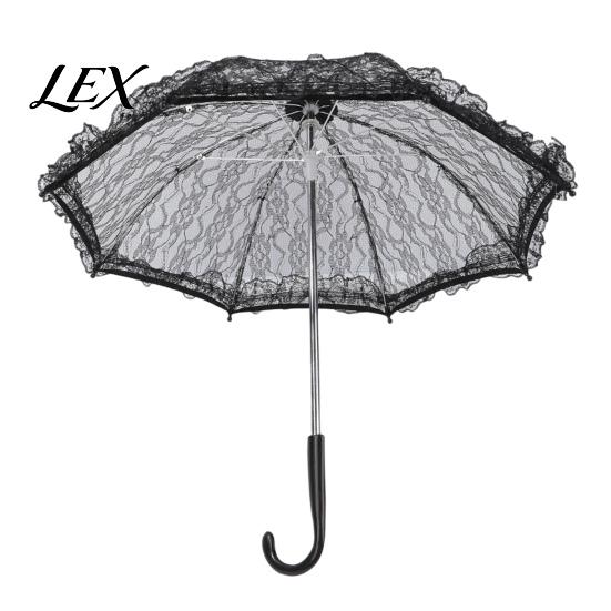 Sun Protection Parasol Vintage Gothic Lace Umbrella, Black Bridal for Halloween Portable Witch Cosplay, Wedding Decoration, Stage Performance
