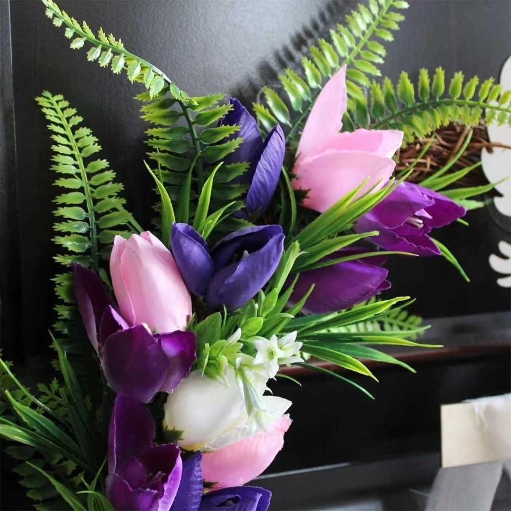 Künstliche Blumen Rattankranz Girlande Künstlicher Türhänger Oster Tulpen Kreuzkranz Feiertagsdekoration