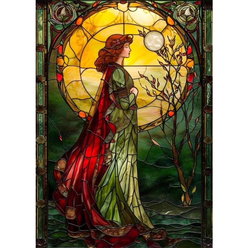 Beautiful Woman Floral Stained Glass Canvas Posters Canvas Print Art Painting Gothic Woman Flowers Wall Art Mural for Home Decor