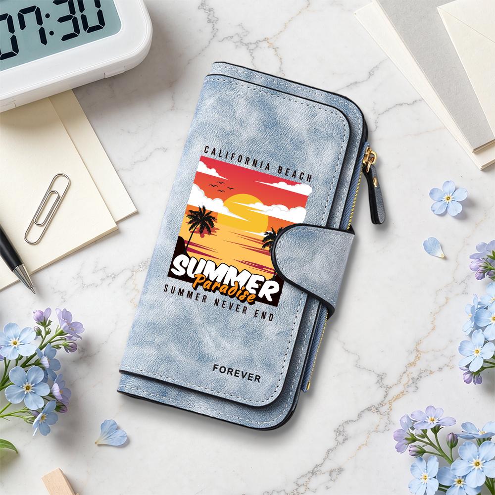 Vintage Summer Print Long Wallet Casual Card Holder Fashion Portable Multipurpose Durable Purse