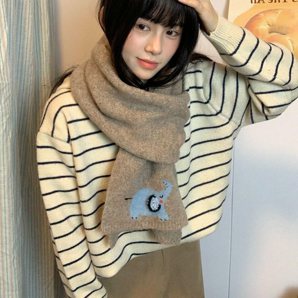 Sweet Cashmere Knitted Scarf Colorful Winter Neck Warmer Panda Cartoon Embroidery Scarf  Daily
