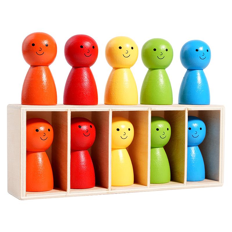 Learning Color Toys Montessori Color Classification Game Wooden Guessing Color Doll Fine Motion