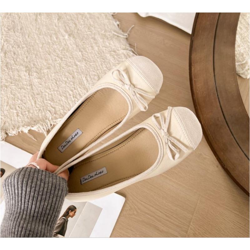 2025Women's Fashion Flat Shoes Fall New Square Head Shallow Mouth Butterfly Knot Soft Sole Non-slip Low Top Shoes