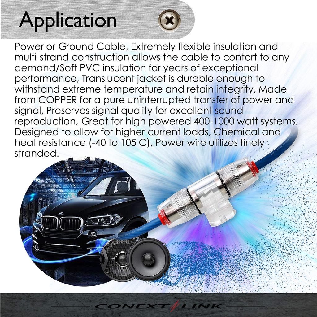 Conext Link 25 FT 8 AWG GA Full Gauge Power Cable Ground Wire Frosted Blue OFC Copper