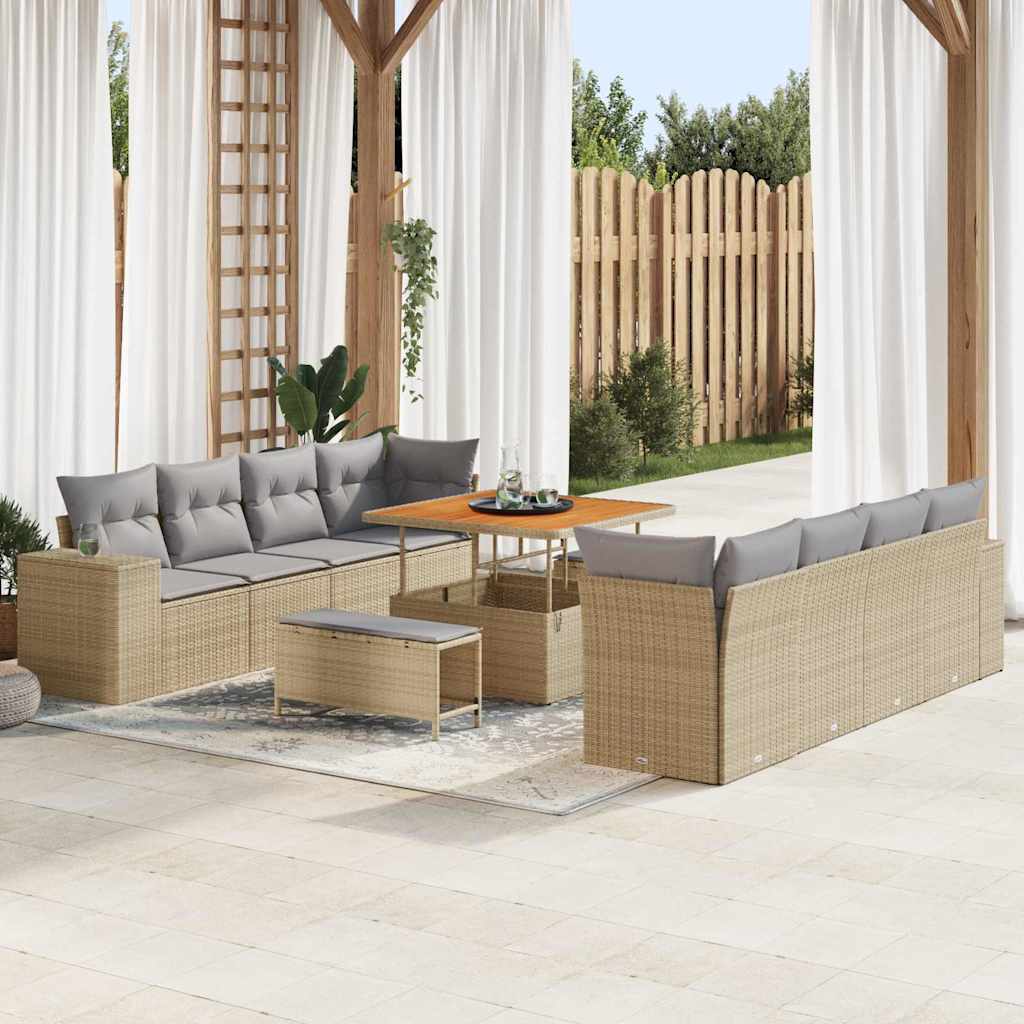 Garden Sofa Set with Cushions 11 pcs Beige Poly Rattan