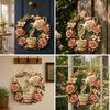 Yard Art Sculptures It's Time for Tea Door Sign, Metal Floral Wreath Hanger with Teapot Teacup Design, Windowsill Rustic Wall Decor Kitchen