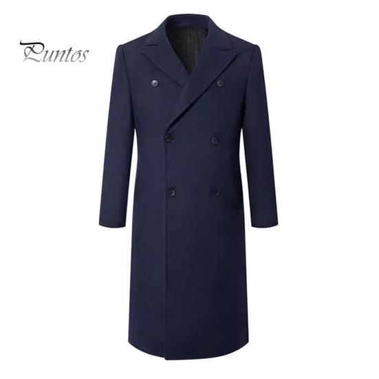 

Мужская ветровка, костюм, воротник, длинный рукав, двубортное утолщенное шерстяное пальто, однотонный цвет, карманы, дизайн, верхняя одежда средней длины M темно-синий