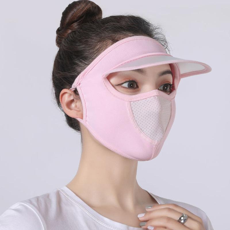1Pcs Summer Ice Silk Mask Uv Protection Face Cover Sunscreen Veil Face With Brim Outdoor Cycling Sun Uv Protection Hats Mask