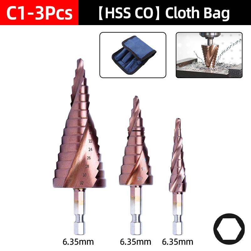 HSS CO Cobalt Step Drill Bit Straight Spiral Groove Hex  Shank Metal Stainless Steel Hole Saw Cutter Stepped Drilling Power Tools