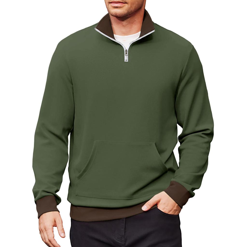Men's Casual Long-Sleeved Collared Quarter-Zip Sweatshirt