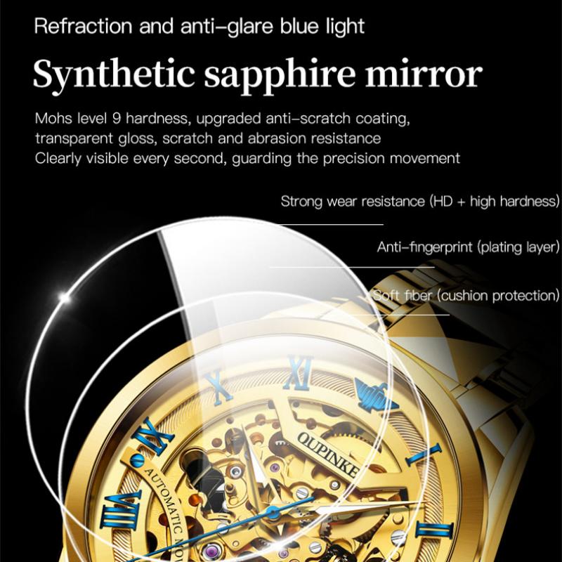 OUPINKE Men's Watch Full -automatic Mechanical Watch Hollow Movement Waterproof High -end Watch