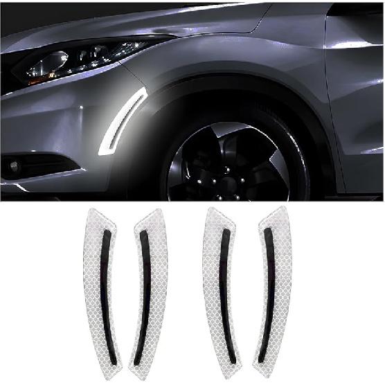 4PCS Car Wheel Eyebrow Reflective Stickers, Waterproof Anti-Scratch Auto Bumper Fender Safety Reflector Guard Strips Trim Side Marker, Vehicle